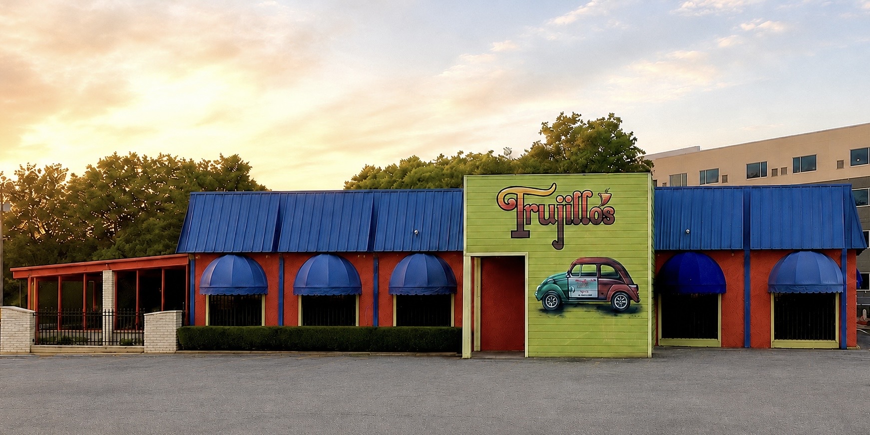 The colorful Trujillo’s Comedor y Cantina restaurant exterior on La Salle Avenue in Waco